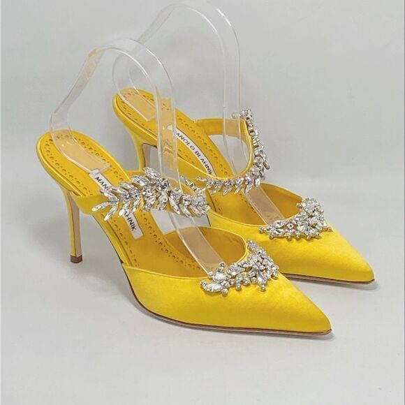 Manolo Blahnik Lurum 90MM Embellished Satin Mules size 40 - Picture 10 of 15